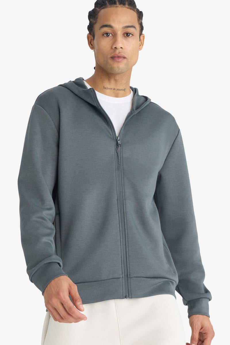 DeFacto Grey Man Standard Fit Hooded Cardigan Casual - Image 1